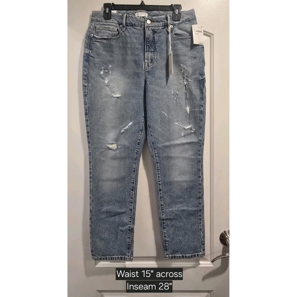 Good American Women's Good Classic Stretch Jeans Sz 6 Denim Distressed NWT $169